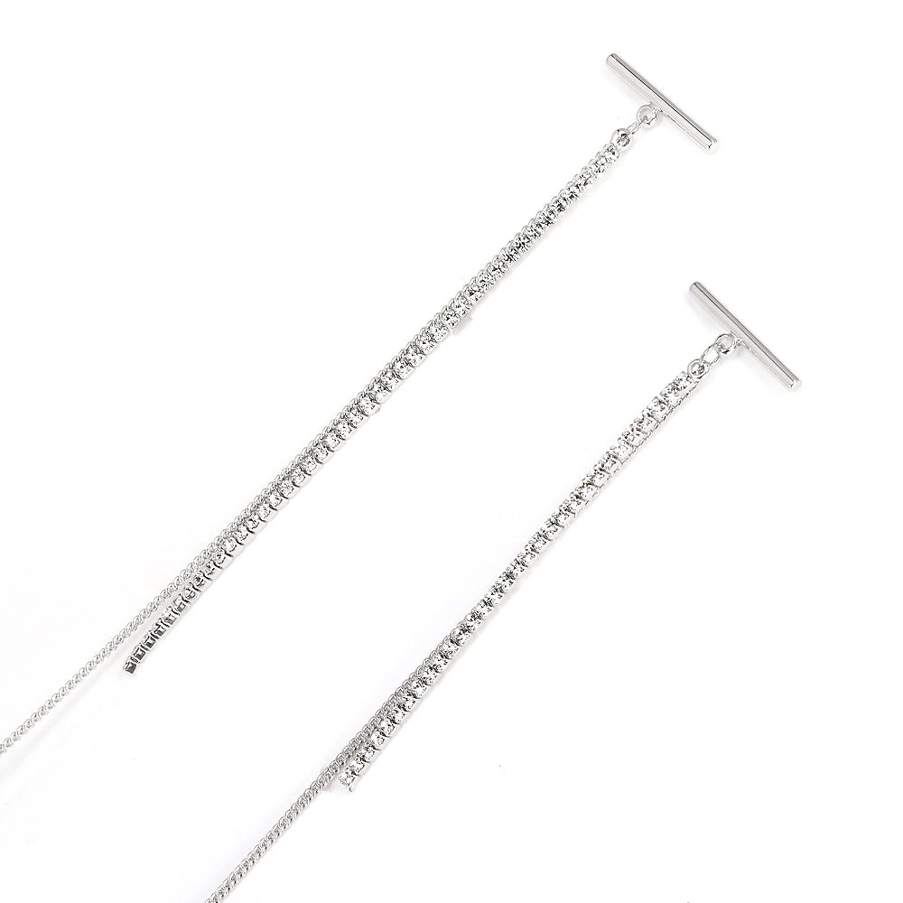 SILVER ZIRCONIA CHAIN TASSELS EARRINGS